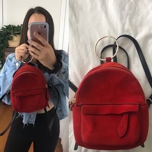 Zara faux suede mini backpack, red